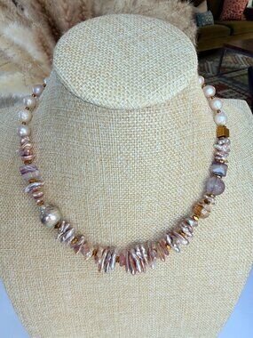 Lavender Pearl Statement Necklace Baroque Pearl Gold